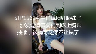 STP15614 牛仔裤网红脸妹子，沙发调情口交再到床上骑乘抽插，被捅菊花疼不让操了