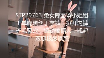 STP29763 兔女郎面罩小姐姐！单腿黑丝丁字裤！扒开内裤无毛骚穴，振动棒插入，翘起双腿极度诱惑